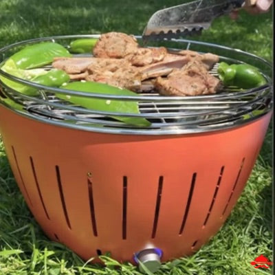 Barbecue-charbon-de-bois-orange-sac-rangement-câble-USB-piles-ventilateur-silencieux-intégré