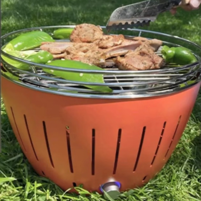 Barbecue-charbon-de-bois-orange-sac-rangement-câble-USB-piles-ventilateur-silencieux-intégré