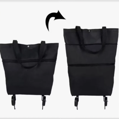 Chariot-de-course-noir-trottoirs-pavés-passages-urbains-pliable-compacte