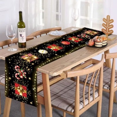 Chemin-de-table-effet-magique-étoiles-rennes-flocons-touche-décorative