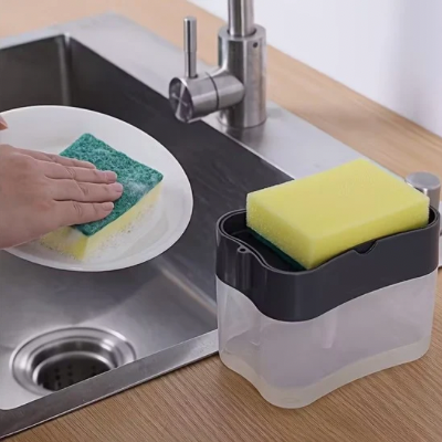 Distributeur-de-savon-utilisation-facile-pratique-avec-pompe-gris-2-en-1-solide-vaisselle