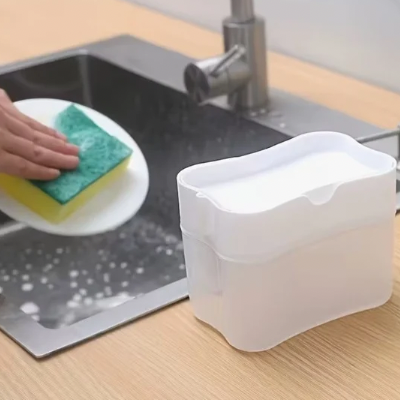 Distributeur-de-savon-porte-éponge-intégré-blanc
