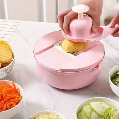 Mandoline-cuisine-rose-design-ergonomique-sécurisé-neuf-usages-essentiels