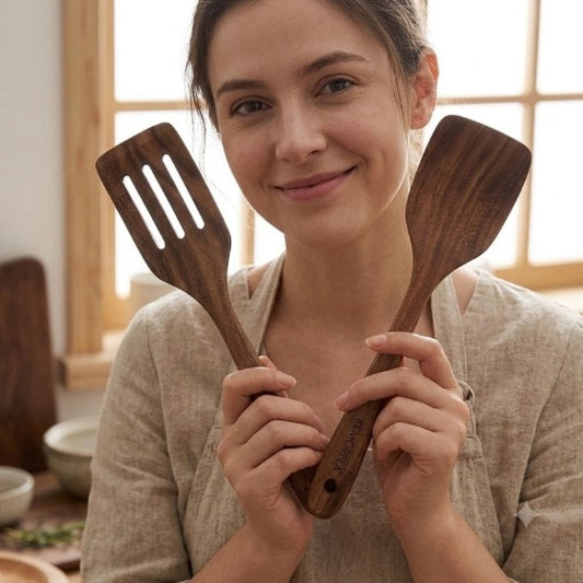 Spatule bois lot de deux en teck naturel