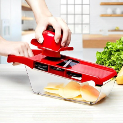Mandoline-cuisine-rouge-transparente-facile-à-nettoyer-robuste-durable-polyvalente